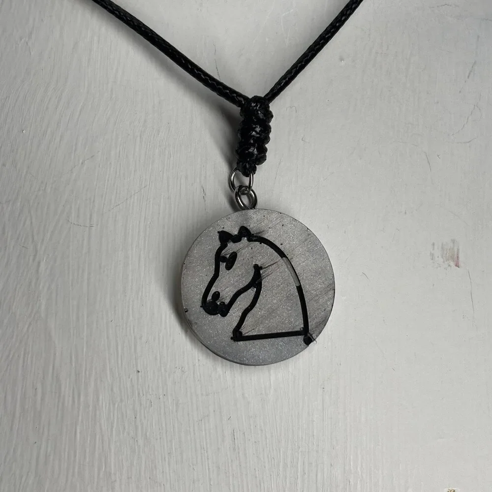 Silver Knight - Handmade Resin Chess Necklace - Picture 3 of 6